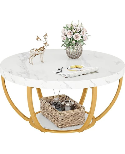 Tribesigns Round Coffee Table, Industrial 2-Tier Circle Coffee Table, Modern 31.7" Wooden Accent Center Table for Living Room, Home Office