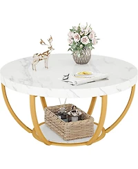Tribesigns Round Coffee Table, Industrial 2-Tier Circle Coffee Table, Modern 31.7" Wooden Accent Center Table for Living Room, Home Office