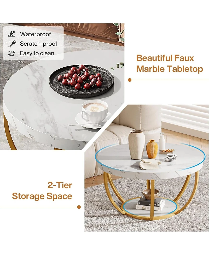 Tribesigns Round Coffee Table, Industrial 2-Tier Circle Coffee Table, Modern 31.7" Wooden Accent Center Table for Living Room, Home Office