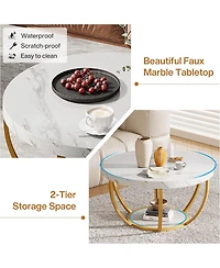 Tribesigns Round Coffee Table, Industrial 2-Tier Circle Coffee Table, Modern 31.7" Wooden Accent Center Table for Living Room, Home Office