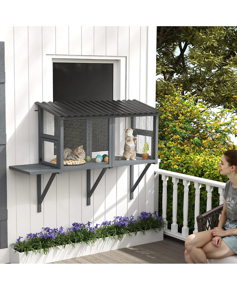 PawHut Outdoor Cat Catio, Cat Enclosure Window Perch with Jumping Platform