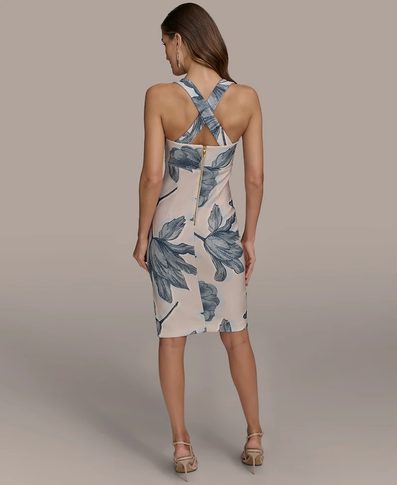 Donna Karan New York Women's Floral Print Square-neck Dress With Cross-back
