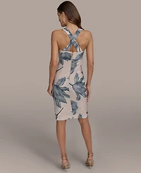 Donna Karan New York Women's Floral Print Square-neck Dress With Cross-back