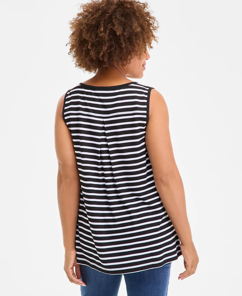 Style & Co Women's Striped Linen Blend V-Neck Tank Top, Exclusively at Macy's