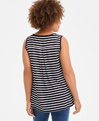 Style & Co Women's Striped Linen Blend V-Neck Tank Top, Exclusively at Macy's