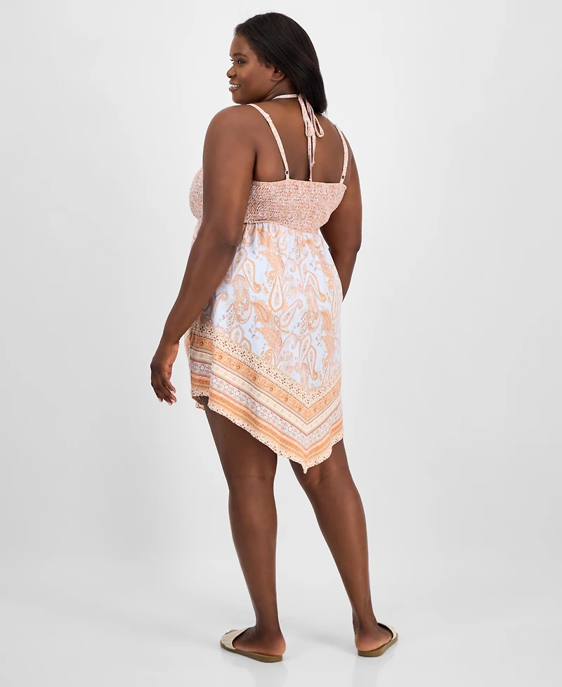 Madden Girl Trendy Plus Smocked Handkerchief-Hem Dress