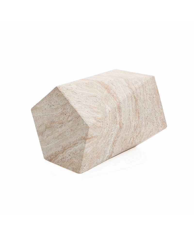 LuxenHome Outdoor Accent Side Table, 18'' Travertine-Style Irregular Textured Cement Patio End Table