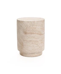 LuxenHome Travertine-Style Round Textured MgO Side Table