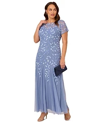 Adrianna Papell Women's Plus Floral-Design Embellished Gown