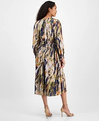 julia jordan Women's Printed V-Neck Long-Sleeve Midi Dress