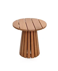 LuxenHome Outdoor Side Table, 17'' Natural Solid Wood Round Accent End Table, Modern Coffee Porch Tables for Indoor Outdoor, Plant Stand for Patio Gar