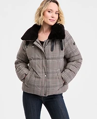 Dkny Women's Faux-Fur-Collar Zip-Front Puffer Coat
