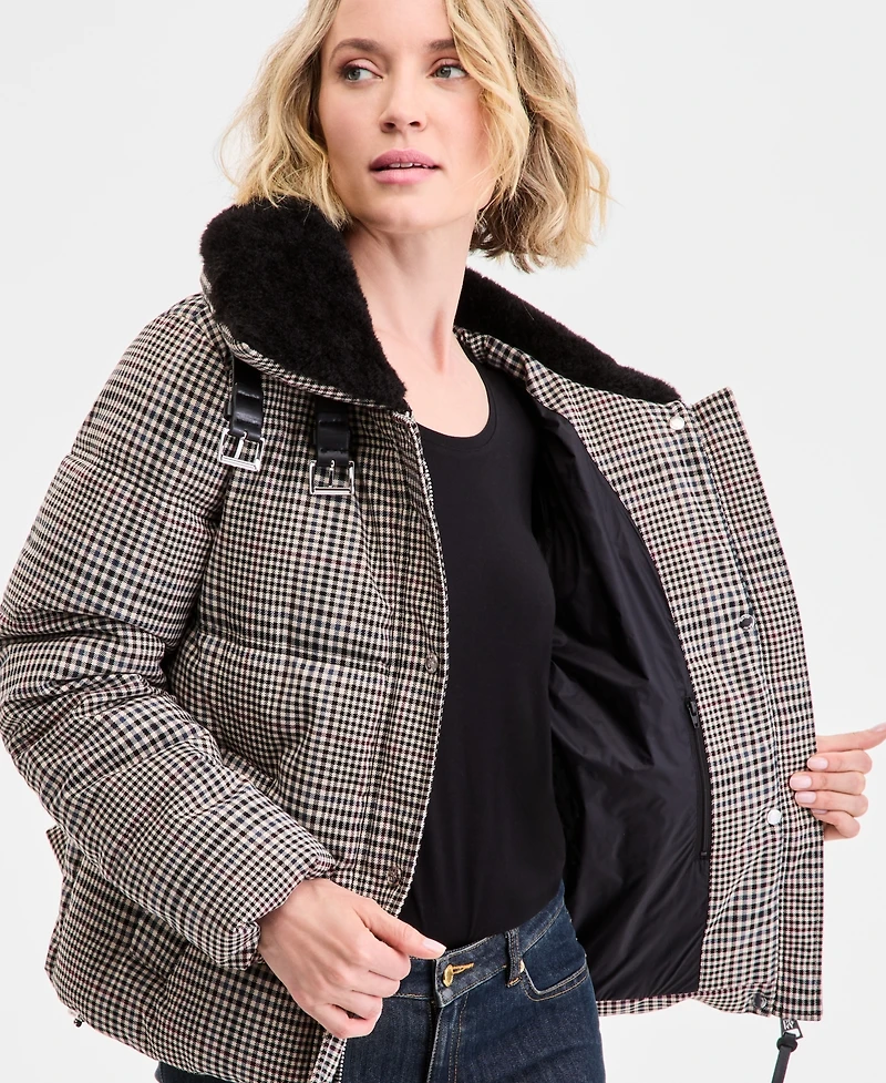 Dkny Women's Faux-Fur-Collar Zip-Front Puffer Coat