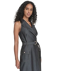 Calvin Klein Women's Belted Denim Faux-Wrap Dress