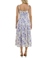 Taylor Women's Floral-Print Tie-Bodice Smocked-Back Dress