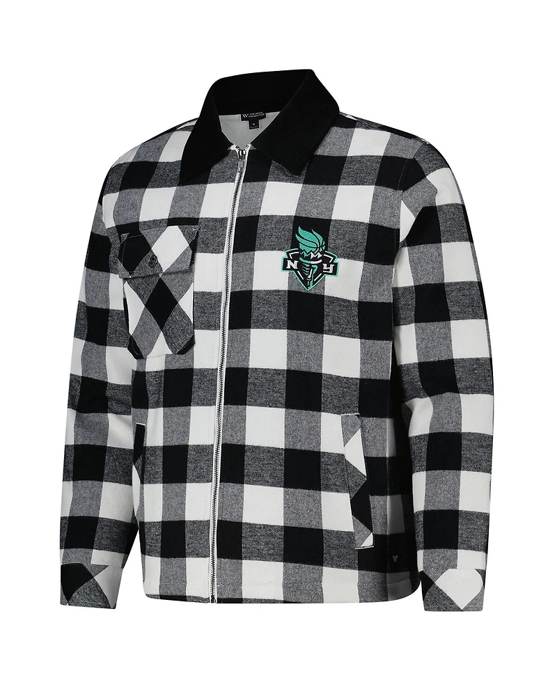 The Wild Collective Men's and Women's Black/White New York Liberty Flannel Full-Zip Shacket
