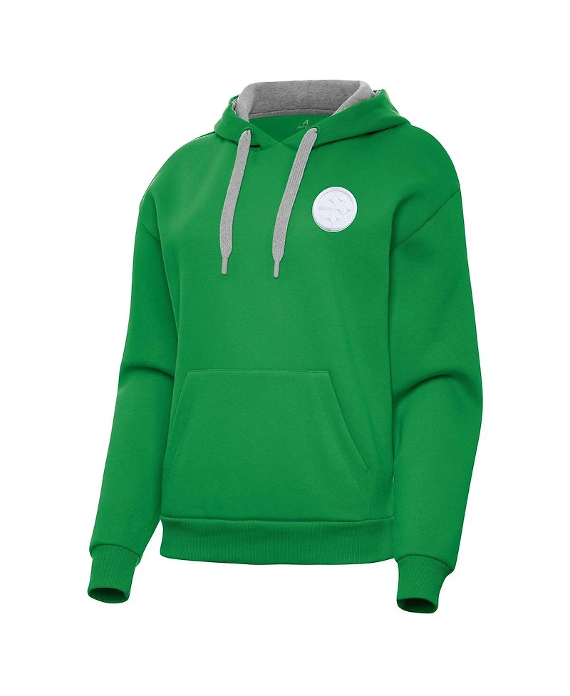 Antigua Women's Kelly Green Pittsburgh Steelers St. Patrick's Day Victory Pullover Hoodie
