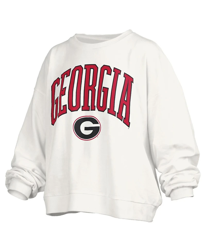 Pressbox Women's White Georgia Bulldogs Janise Arch Over Logo Waist Length Oversized Pullover Sweatshirt