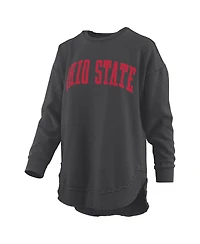 Pressbox Women's Black Ohio State Buckeyes Melange Poncho Vintage Fleece Long Sleeve Pullover Sweatshirt