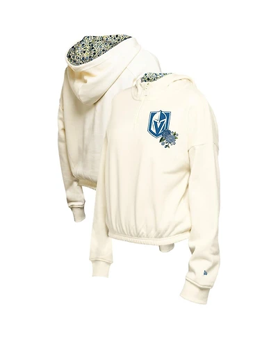 New Era Women's Cream Vegas Golden Knights Glam Game Quarter-Zip Cropped Floral Pullover Hoodie