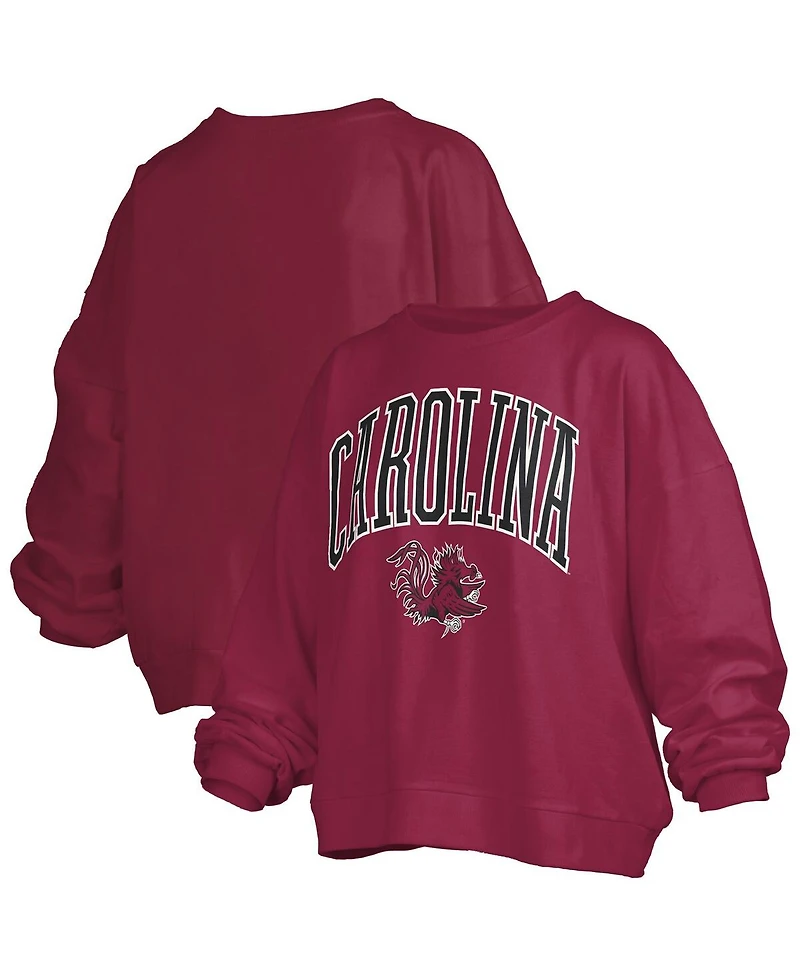 Pressbox Women's Garnet South Carolina Gamecocks Janise Arch Over Logo Waist Length Oversized Pullover Sweatshirt
