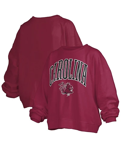 Pressbox Women's Garnet South Carolina Gamecocks Janise Arch Over Logo Waist Length Oversized Pullover Sweatshirt