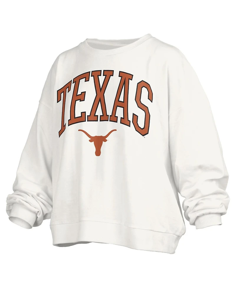 Pressbox Women's White Texas Longhorns Janise Arch Over Logo Waist Length Oversized Pullover Sweatshirt