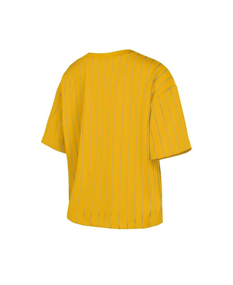 New Era Women's Gold Milwaukee Brewers City Connect Multiplier Pinstripe Cropped T-Shirt