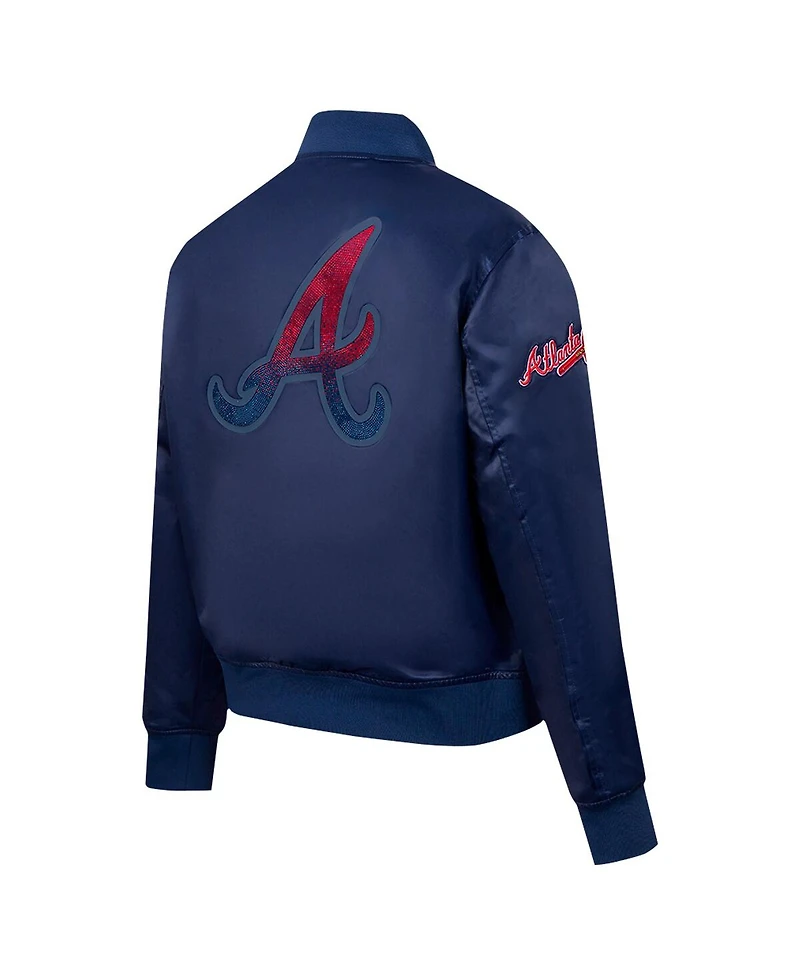 Pro Standard Women's Navy Atlanta Braves Rhinestone Satin Full-Snap Jacket