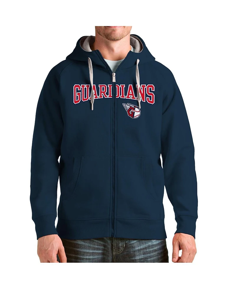 Antigua Men's Navy Cleveland Guardians Wordmark Victory Full-Zip Hoodie