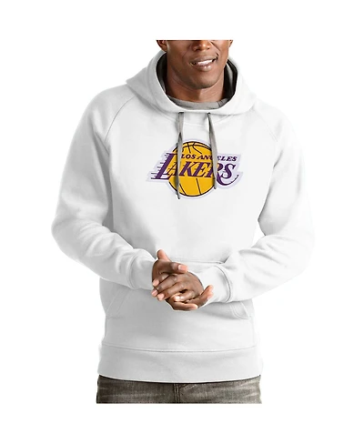 Antigua Men's White Los Angeles Lakers Team Logo Victory Pullover Hoodie