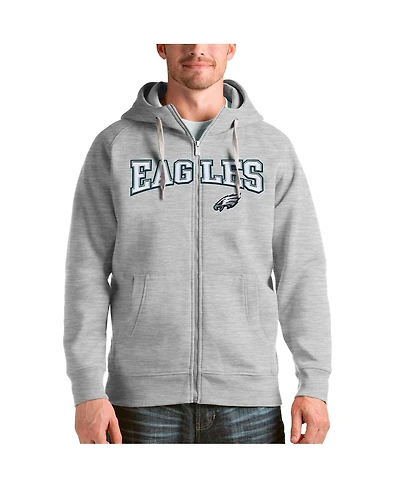 Antigua Men's Heathered Gray Philadelphia Eagles Wordmark Victory Full-Zip Hoodie