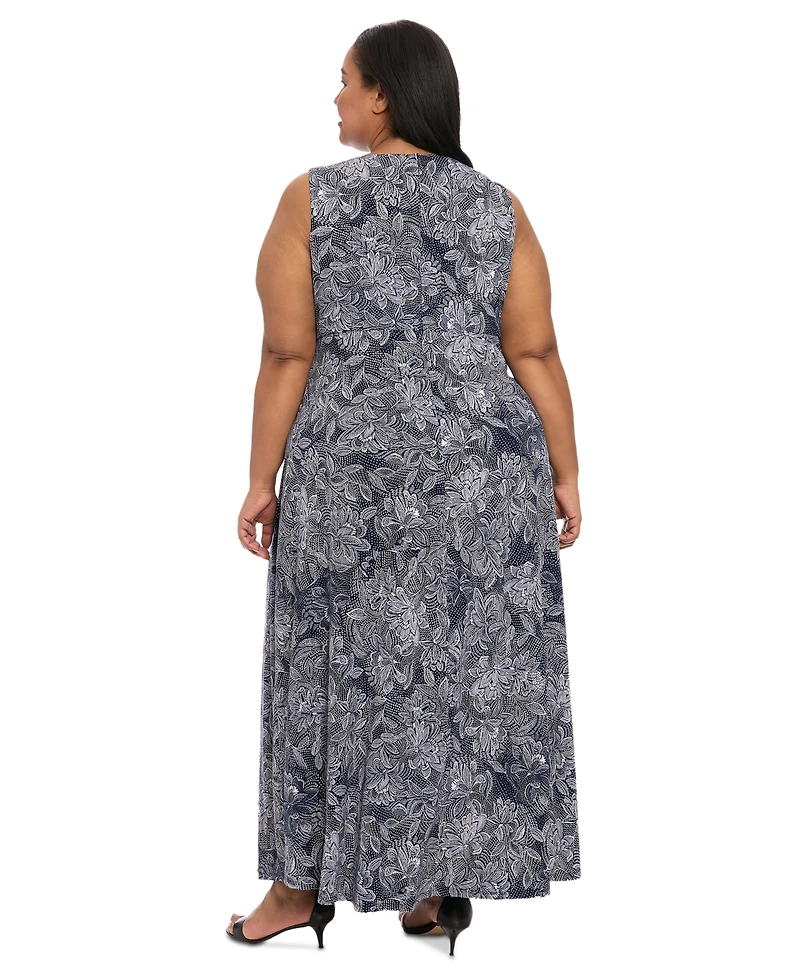 London Times Plus Keyhole-Neck Sleeveless Maxi Dress