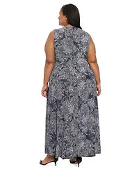 London Times Plus Keyhole-Neck Sleeveless Maxi Dress