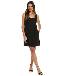 London Times Petite Square-Neck Scallop-Trim Shift Dress