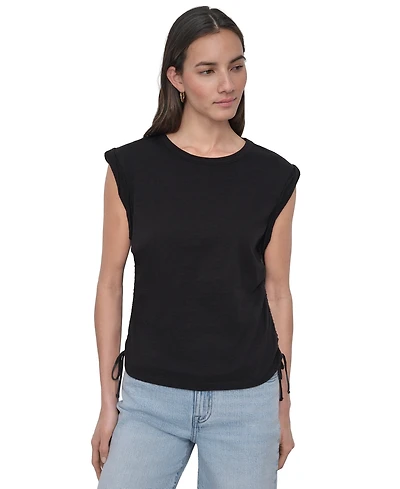 Dkny Jeans Petite Cotton Ruched Side-Tie Sleeveless Tee