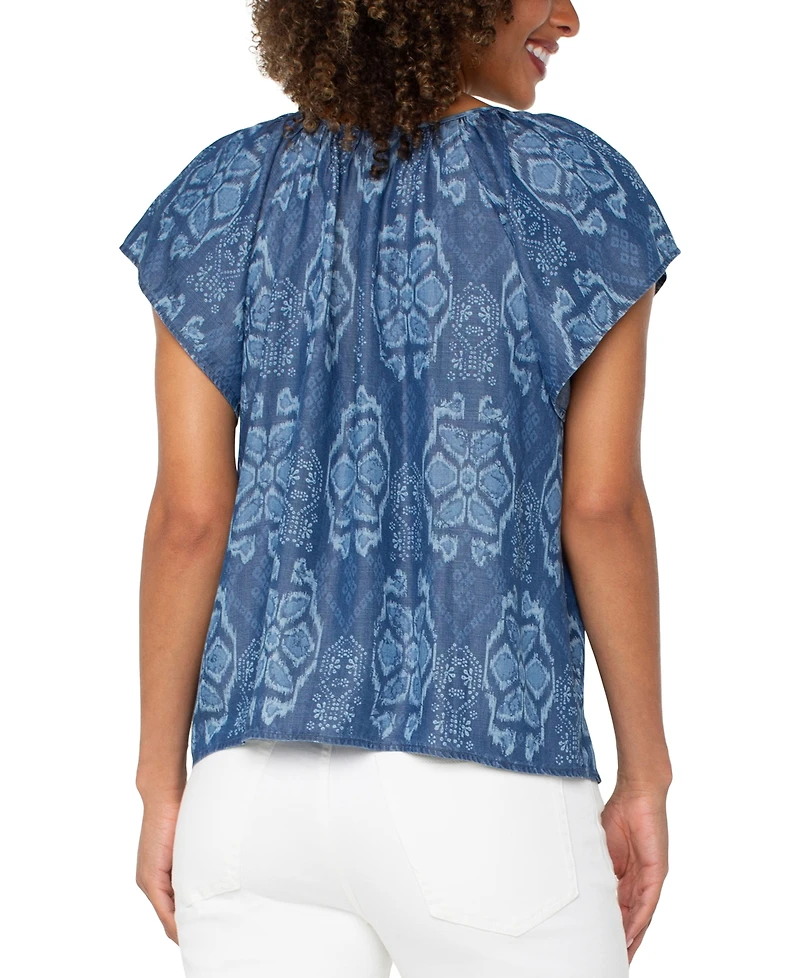 Liverpool Los Angeles Petite Flutter-Sleeve Tie-Front Woven Top