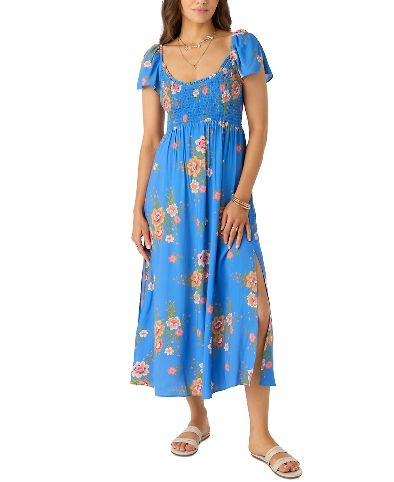 O'Neill Juniors' Larissa Printed Smocked Midi Dress