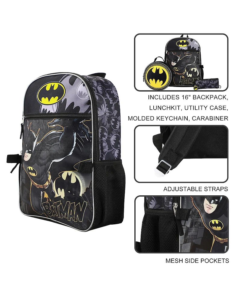 Dc Comic Book Batman Symbol 5-Piece Backpack Accessory Set for boys