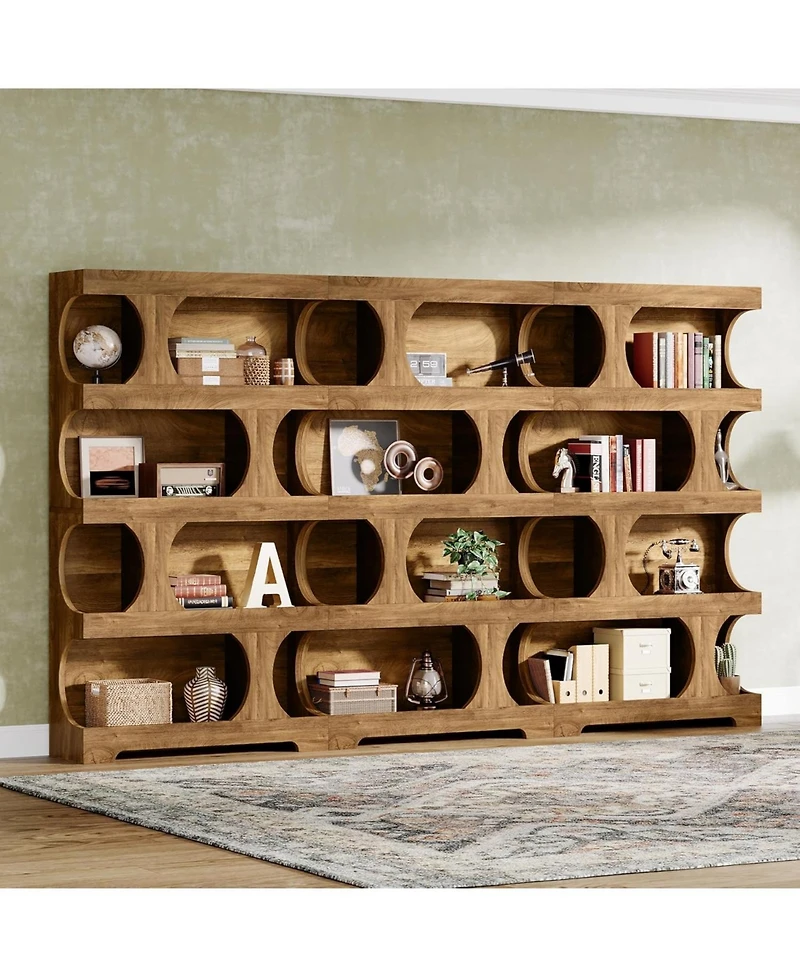 Tribesigns 71" Tall Bookcase Set of 2, 4-Tier S-Shaped Bookshelf, Wood Decorative Storage Shelving, Modern Freestanding Display Shelves, Large Library