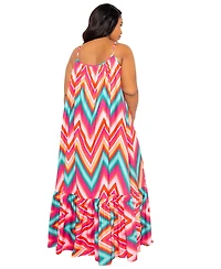 Buxom Couture Plus Size Chevron Voluminous Maxi Dress