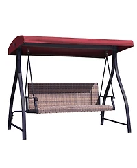 Aoodor Outdoor Rattan Patio Swing with Adjustable Canopy, Built-in Quick-drying Foam Seat, Stylish Design,for Porch,Garden,Yard