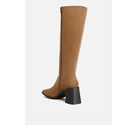 paytin faux leather block heel calf length boots