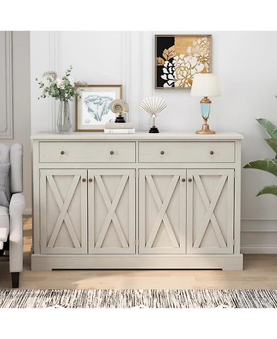 Streamdale Vintage White Sideboard with Drawers and Doors for Storage