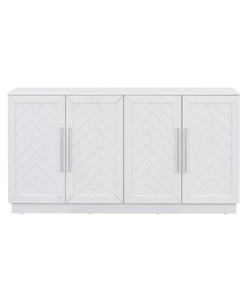 Streamdale White Sideboard Cabinet with 4 Doors, Adjustable Shelves, and Silver Handles