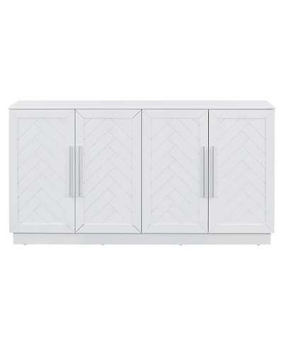 Streamdale White Sideboard Cabinet with 4 Doors, Adjustable Shelves, and Silver Handles