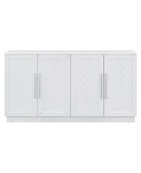 Streamdale White Sideboard Cabinet with 4 Doors, Adjustable Shelves, and Silver Handles