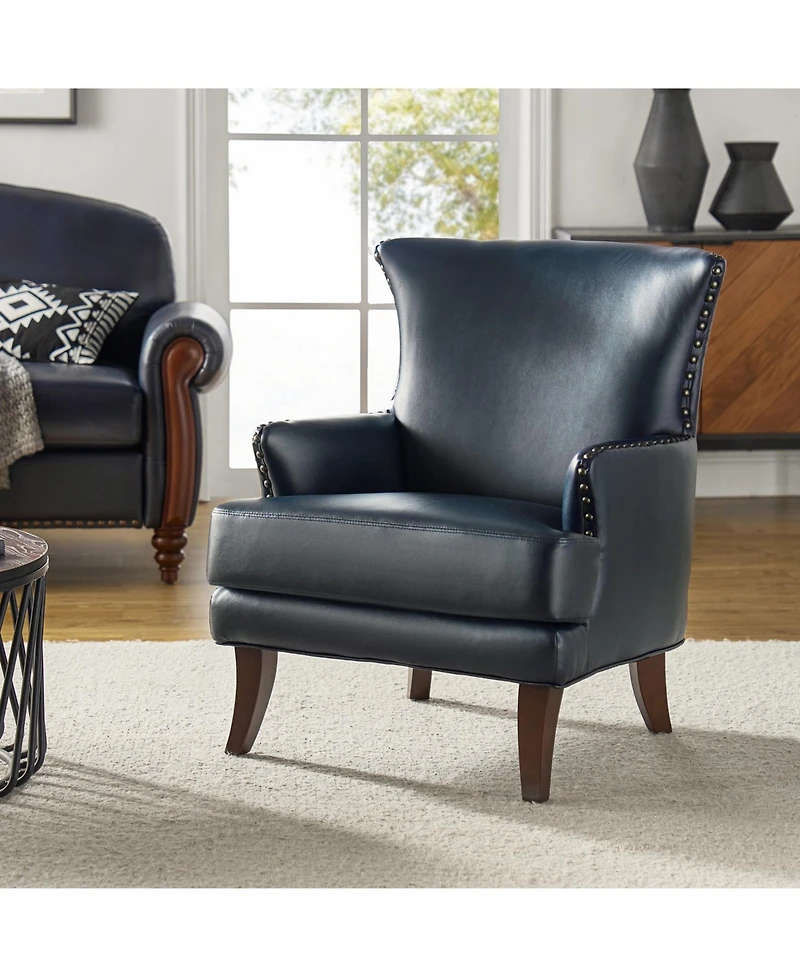 Hardamon Contemporary Leather Arm Chair with Nailhead Trim
