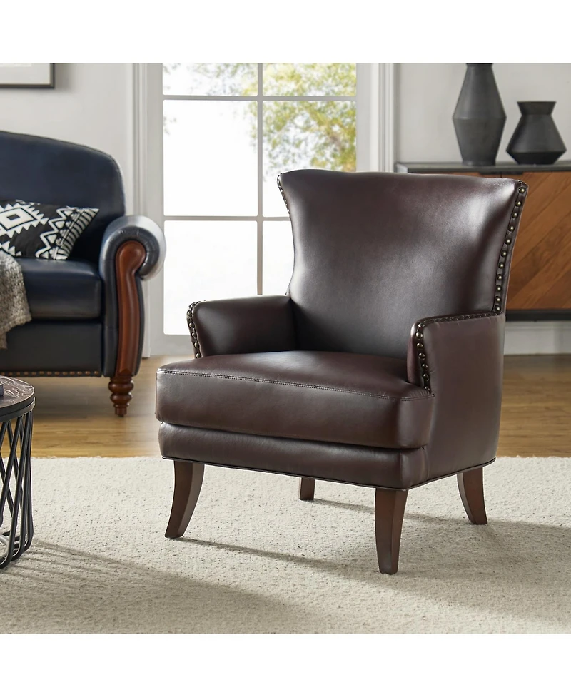 Hardamon Contemporary Leather Arm Chair with Nailhead Trim