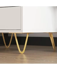 Bedside table with three drawers, side table with gold handles and feet, white wooden end table, suitable for bedrooms, living rooms, offices